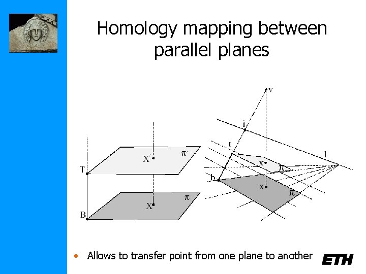 Homology mapping between parallel planes • Allows to transfer point from one plane to