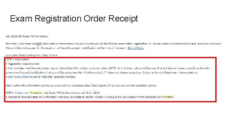 Exam Registration Order Receipt 