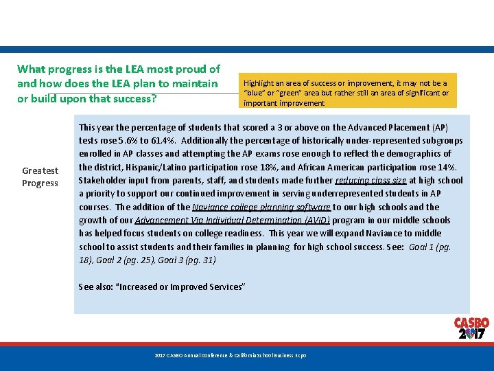 What progress is the LEA most proud of and how does the LEA plan What progress is the LEA most proud of and how does the LEA plan