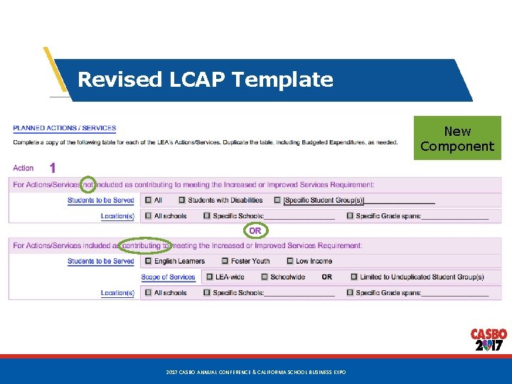 Revised LCAP Template New Component 46 2017 CASBO ANNUAL CONFERENCE & CALIFORNIA SCHOOL BUSINESS