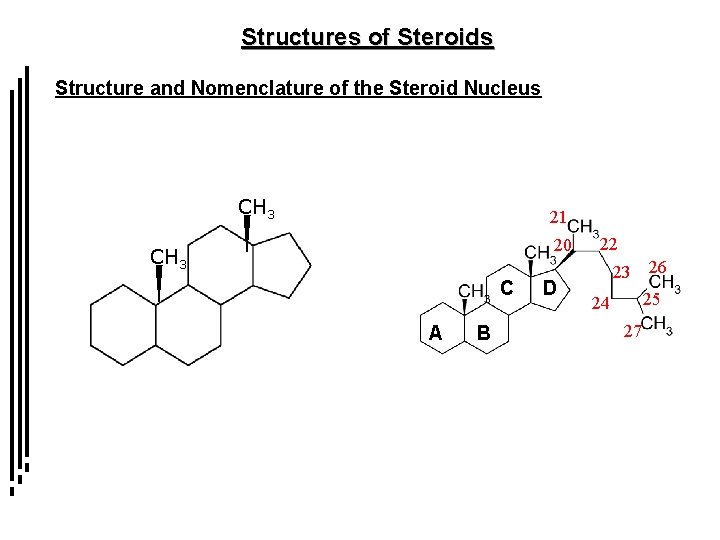 Structures of Steroids Structure and Nomenclature of the Steroid Nucleus CH 3 21 20