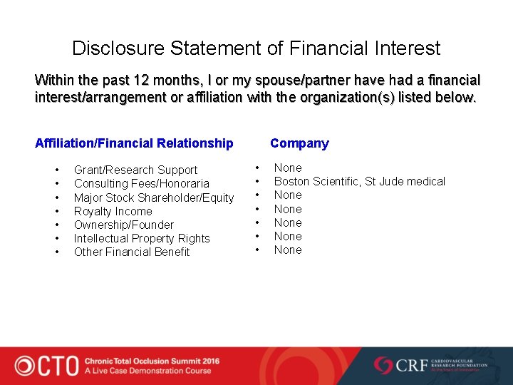 Disclosure Statement of Financial Interest Within the past 12 months, I or my spouse/partner