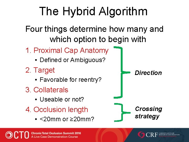 The Hybrid Algorithm Four things determine how many and which option to begin with