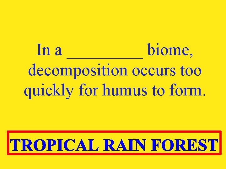 In a _____ biome, decomposition occurs too quickly for humus to form. 