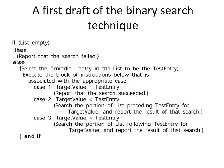 A first draft of the binary search technique 