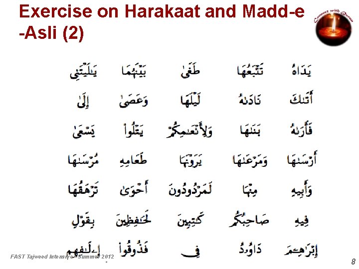 Exercise on Harakaat and Madd-e -Asli (2) FAST Tajweed Intensive - Summer 2012 8