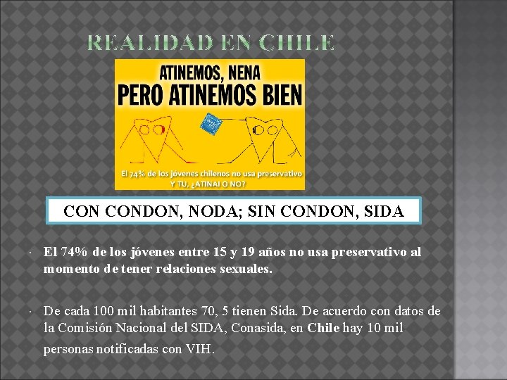 CON CONDON, NODA; SIN CONDON, SIDA El 74% de los jóvenes entre 15 y