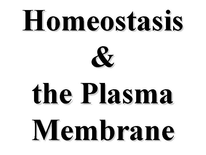 Homeostasis & the Plasma Membrane 