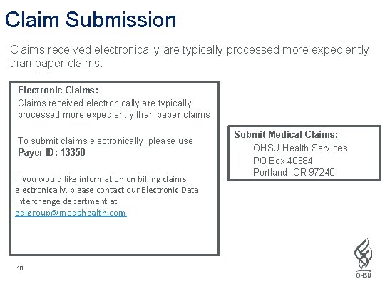 Claim Submission Claims received electronically are typically processed more expediently than paper claims. Electronic