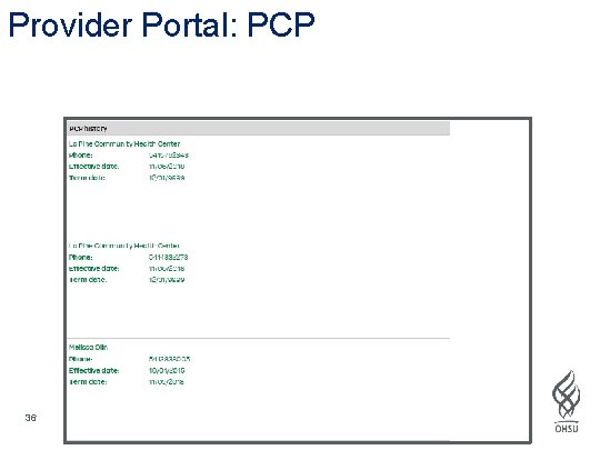 Provider Portal: PCP 36 