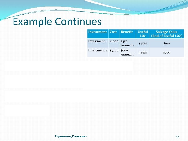 Example Continues Engineering Economics 13 