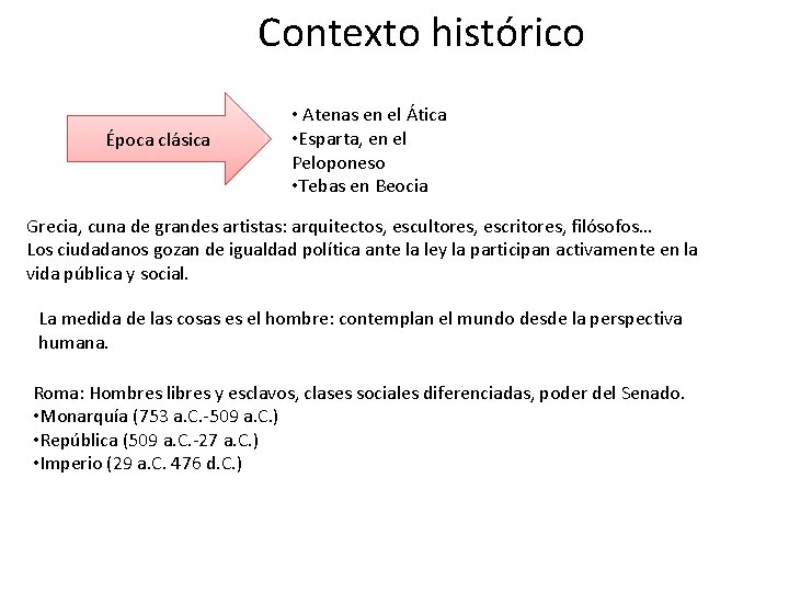 Contexto histórico Época clásica • Atenas en el Ática • Esparta, en el Peloponeso