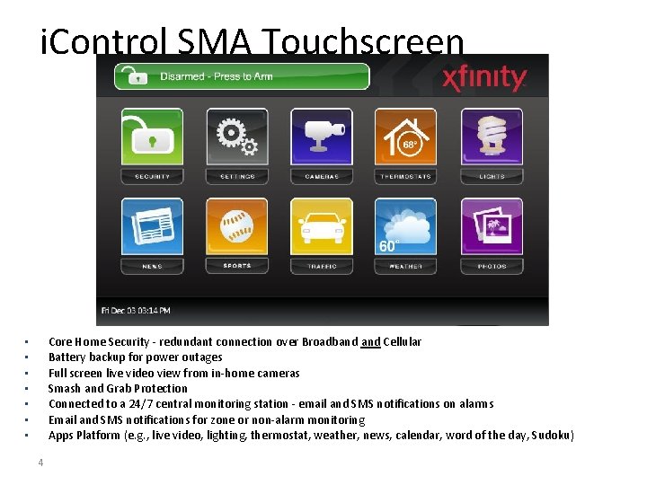 i. Control SMA Touchscreen Core Home Security - redundant connection over Broadband Cellular Battery