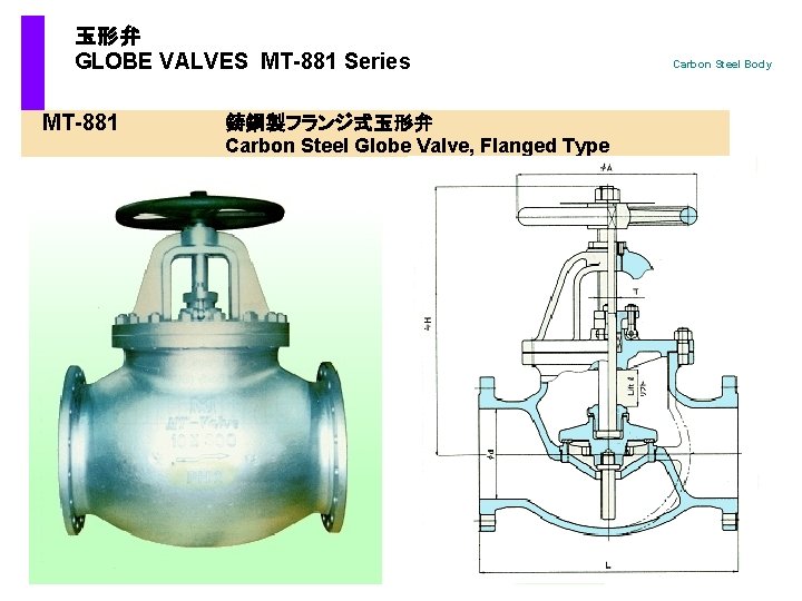  玉形弁 GLOBE VALVES MT-881 Series Carbon Steel Body 鋳鋼製フランジ式玉形弁 MT-881 Carbon Steel Globe