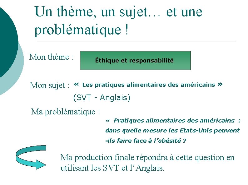 Un thème, un sujet… et une problématique ! Mon thème : Éthique et responsabilité