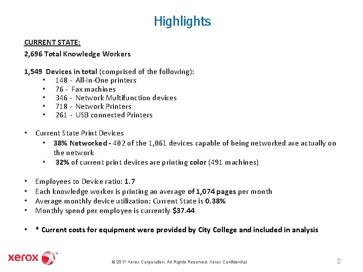 Highlights CURRENT STATE: 2, 696 Total Knowledge Workers 1, 549 Devices in total (comprised