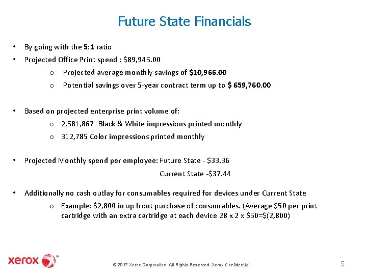 Future State Financials • By going with the 5: 1 ratio • Projected Office
