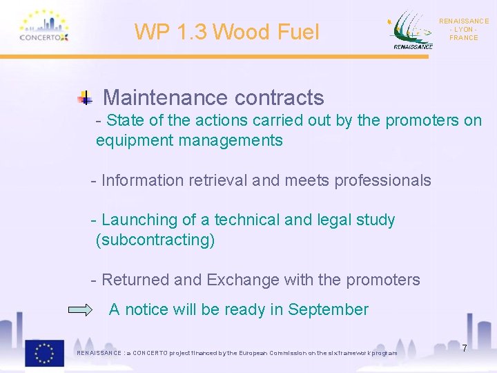 WP 1. 3 Wood Fuel RENAISSANCE - LYON FRANCE Maintenance contracts - State of