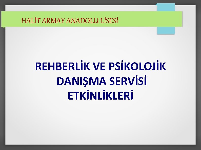 HALİT ARMAY ANADOLU LİSESİ REHBERLİK VE PSİKOLOJİK DANIŞMA SERVİSİ ETKİNLİKLERİ 