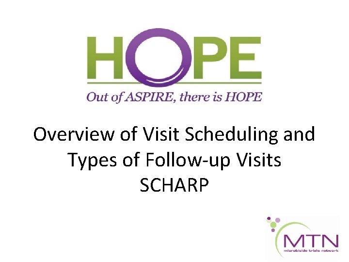 Overview of Visit Scheduling and Types of Follow-up Visits SCHARP 