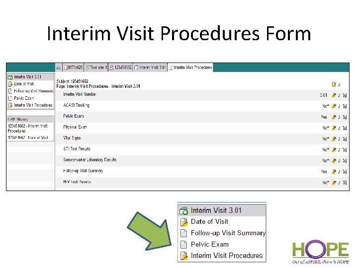 Interim Visit Procedures Form 