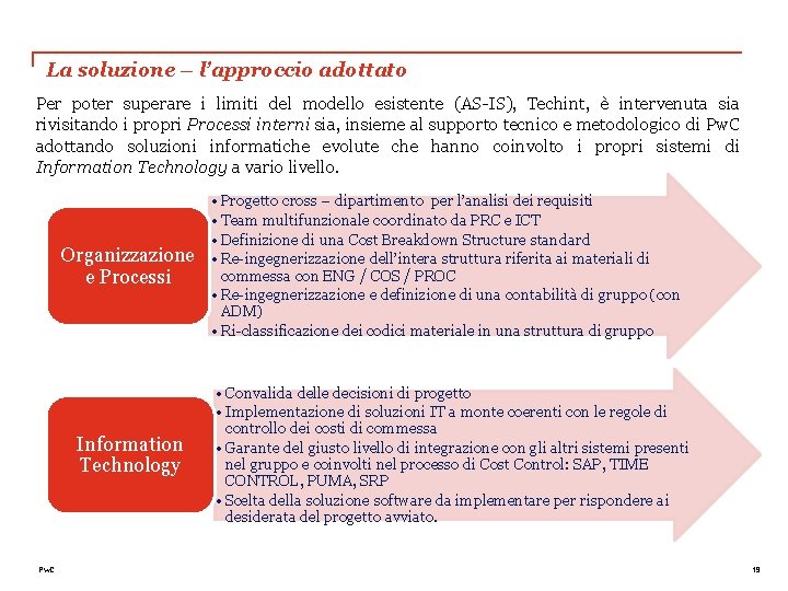 La soluzione – l’approccio adottato Per poter superare i limiti del modello esistente (AS-IS),