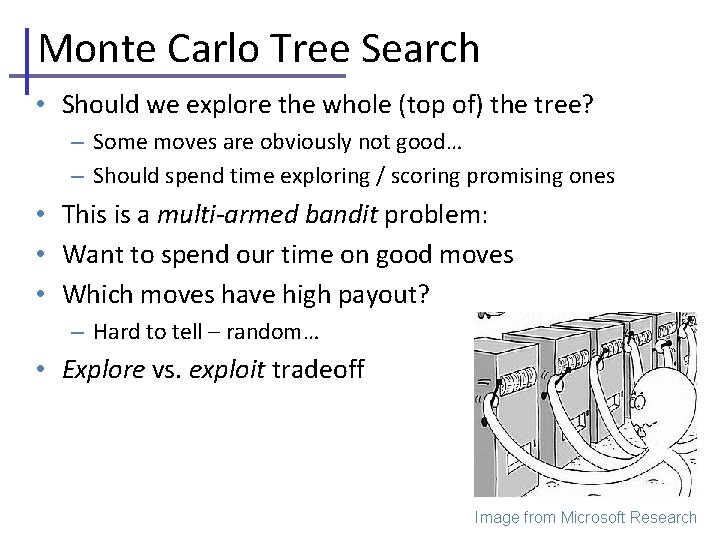 Monte Carlo Tree Search • Should we explore the whole (top of) the tree?