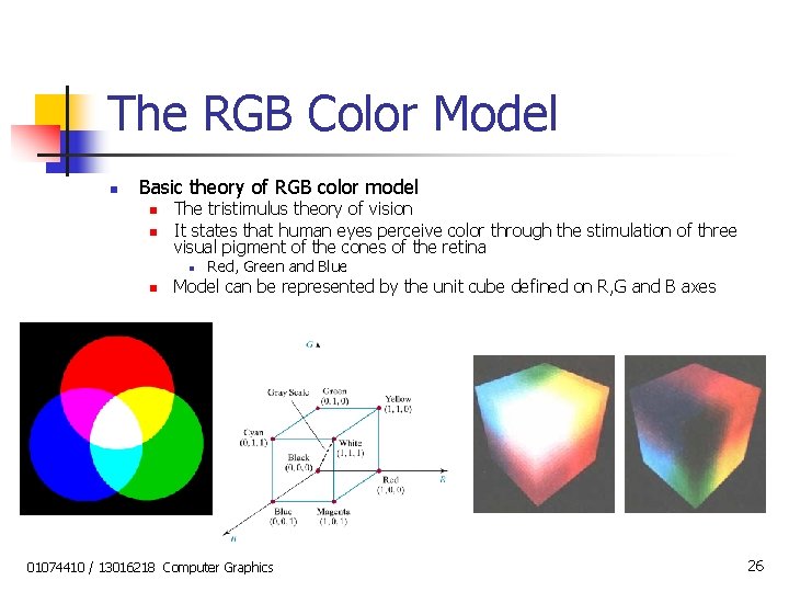 The RGB Color Model n Basic theory of RGB color model n n The