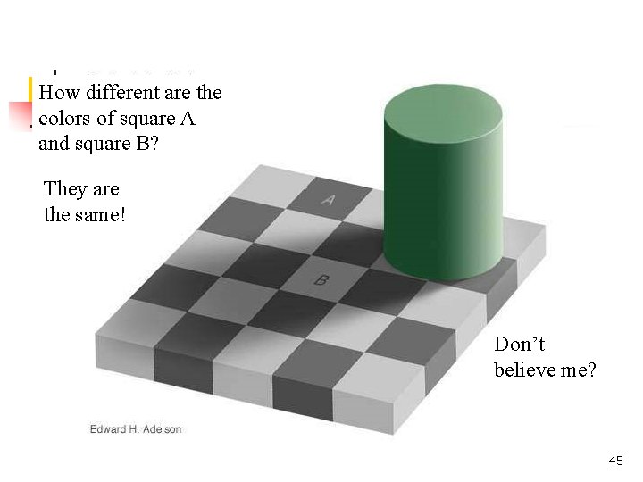 How different are the colors of square A and square B? They are the