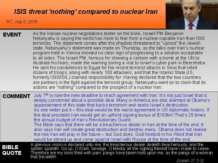 ISIS threat 'nothing' compared to nuclear Iran RT, July 3, 2015 EVENT As the