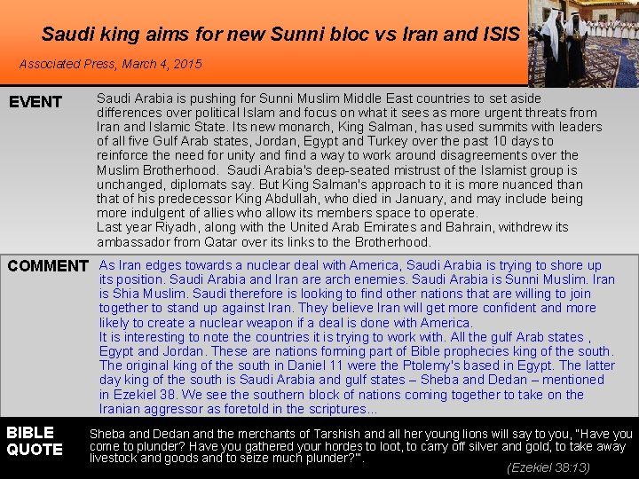 Saudi king aims for new Sunni bloc vs Iran and ISIS Associated Press, March