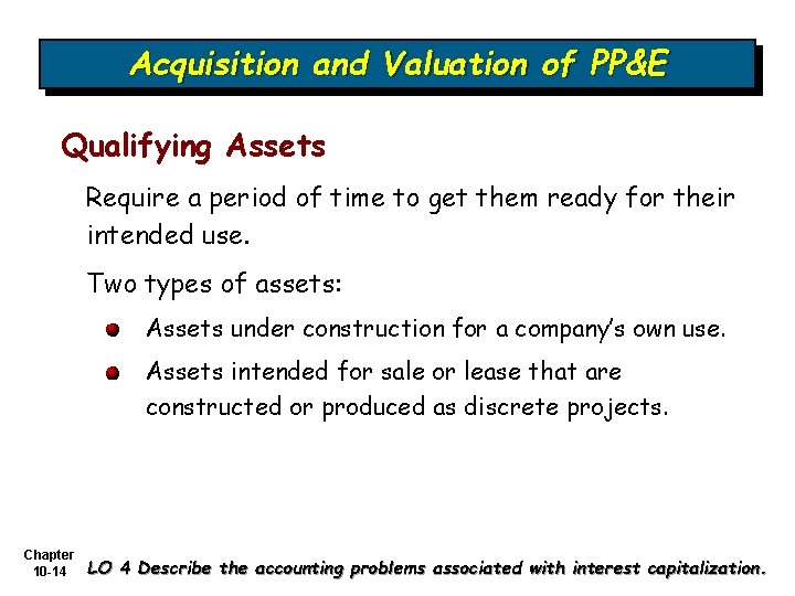 Acquisition and Valuation of PP&E Qualifying Assets Require a period of time to get