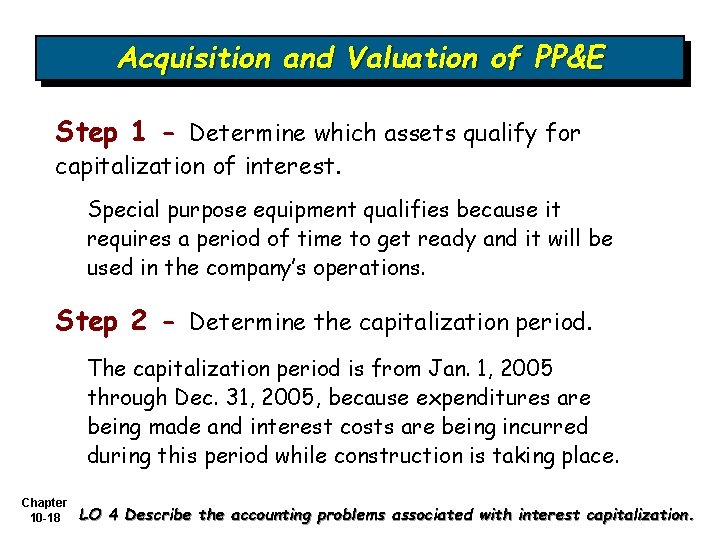 Acquisition and Valuation of PP&E Step 1 - Determine which assets qualify for capitalization