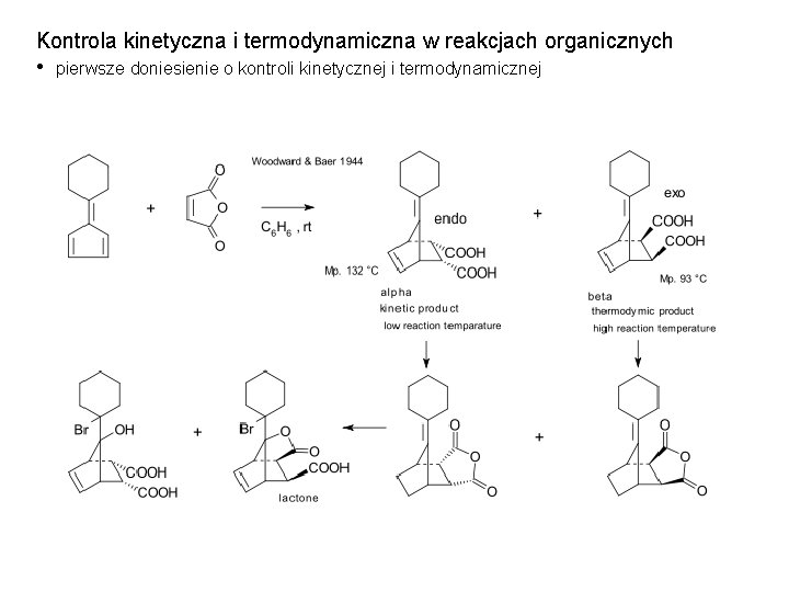 Kontrola kinetyczna i termodynamiczna w reakcjach organicznych • pierwsze doniesienie o kontroli kinetycznej i