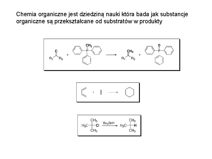 Chemia organiczne jest dziedziną nauki która bada jak substancje organiczne są przekształcane od substratów