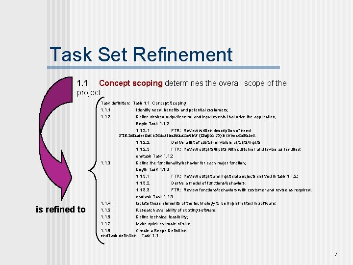 Task Set Refinement 1. 1 Concept scoping determines the overall scope of the project.