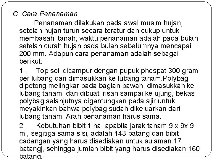 C. Cara Penanaman dilakukan pada awal musim hujan, setelah hujan turun secara teratur dan