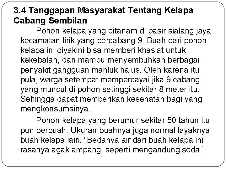 3. 4 Tanggapan Masyarakat Tentang Kelapa Cabang Sembilan Pohon kelapa yang ditanam di pasir