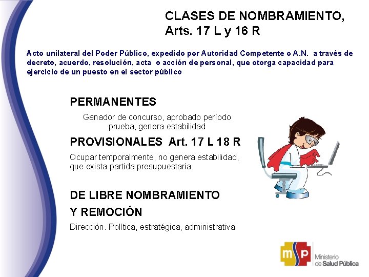 CLASES DE NOMBRAMIENTO, Arts. 17 L y 16 R Acto unilateral del Poder Público,