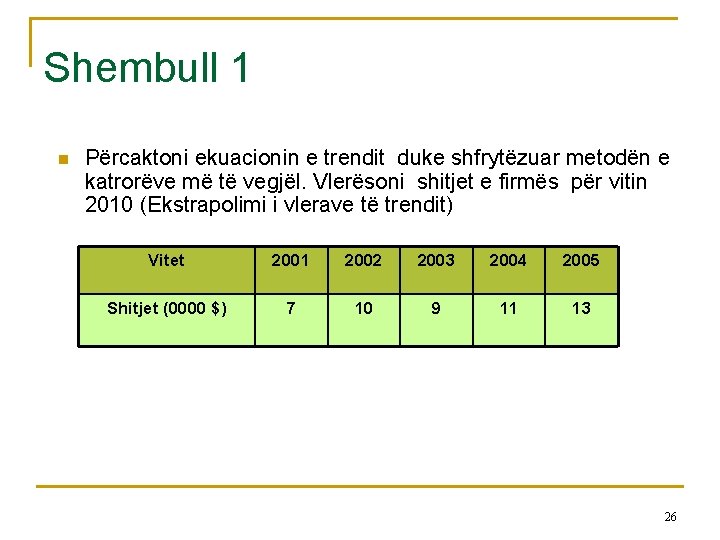 18 -7 Shembull 1 n Përcaktoni ekuacionin e trendit duke shfrytëzuar metodën e katrorëve