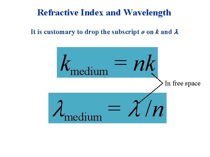 Refractive Index and Wavelength It is customary to drop the subscript o on k