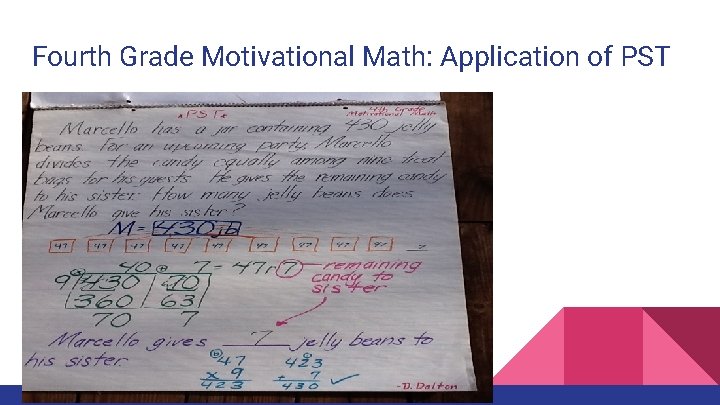 Fourth Grade Motivational Math: Application of PST 