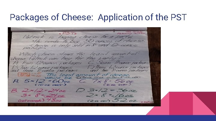 Packages of Cheese: Application of the PST 