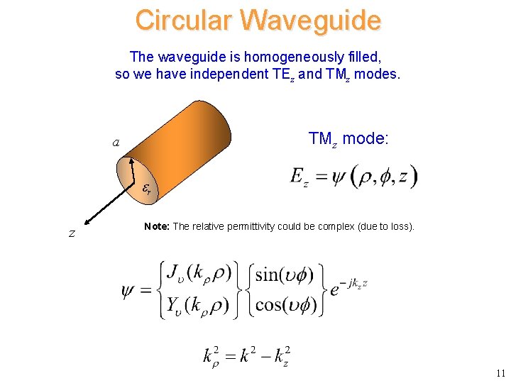 Circular Waveguide The waveguide is homogeneously filled, so we have independent TEz and TMz