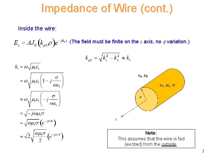 Impedance of Wire (cont. ) Inside the wire: (The field must be finite on