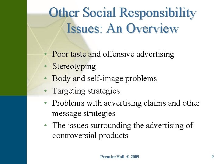 Other Social Responsibility Issues: An Overview • • • Poor taste and offensive advertising