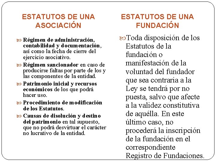 ESTATUTOS DE UNA ASOCIACIÓN Régimen de administración, contabilidad y documentación, así como la fecha