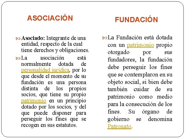 ASOCIACIÓN Asociado: Integrante de una entidad, respecto de la cual tiene derechos y obligaciones.