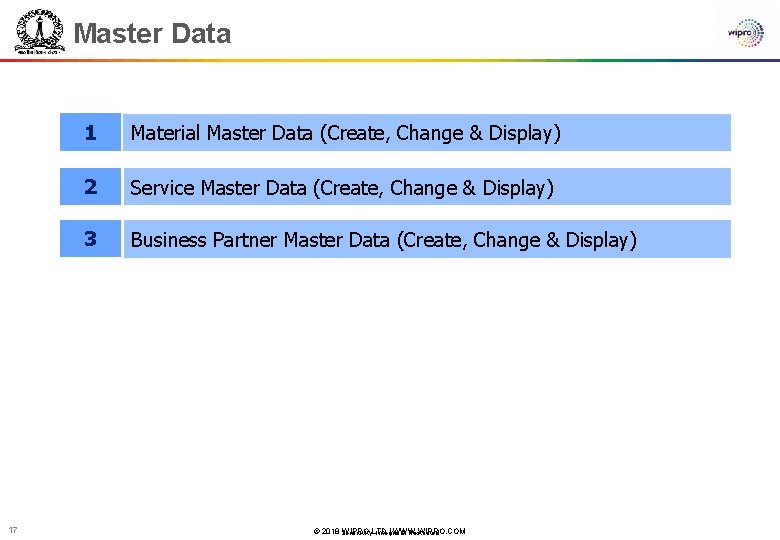 Master Data 17 1 Material Master Data (Create, Change & Display) 2 Service Master