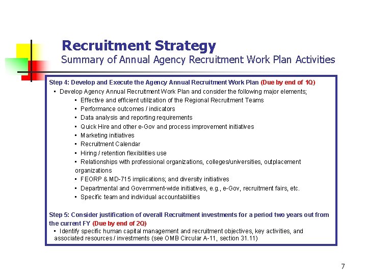 Recruitment Strategy Summary of Annual Agency Recruitment Work Plan Activities Step 4: Develop and